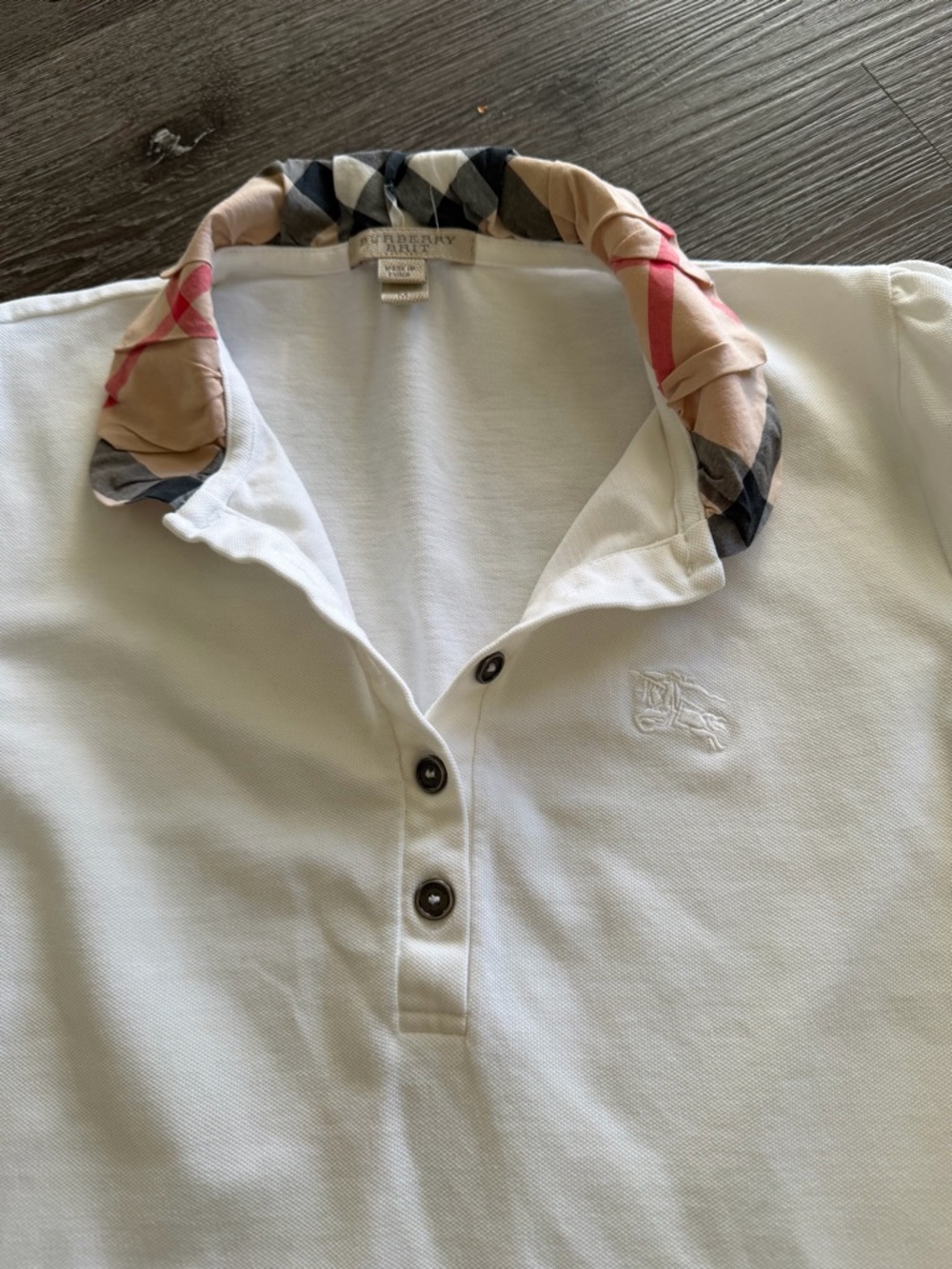 Burberry Brit White Top with Iconic Check Trim - Picture 4 of 6